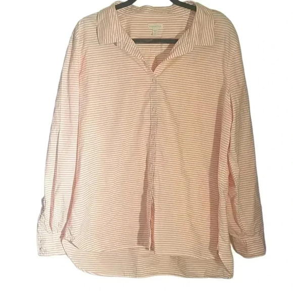 Garnet Hill pink and white stripe button front essential organic cotton - Picture 2 of 7